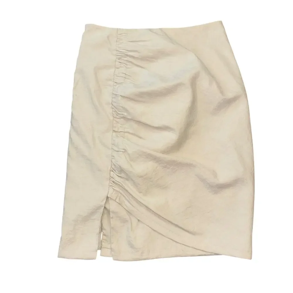 Nanette Lepore Y2K Ruched Bodycon Tan Skirt Women’s 0 Beachy Boho Spring Casual